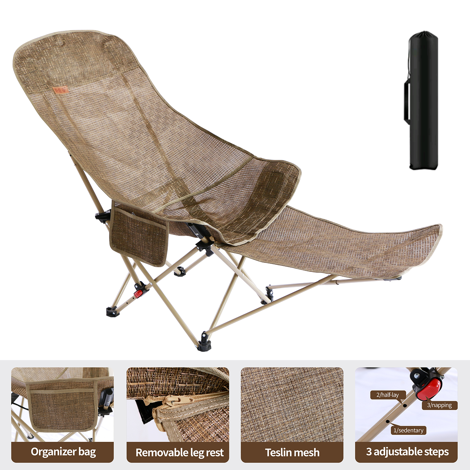 Adjustable Teslin Mesh Garden Outdoor Camping Chair - Image 3