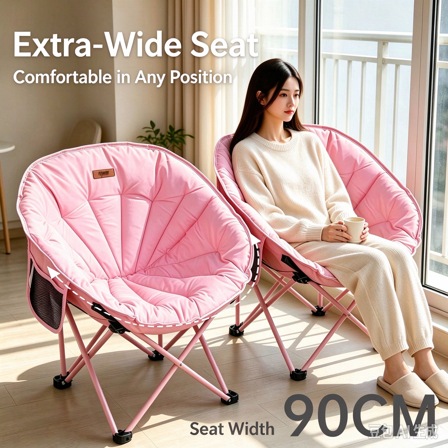 Orange Velvet Folding Moon Chair