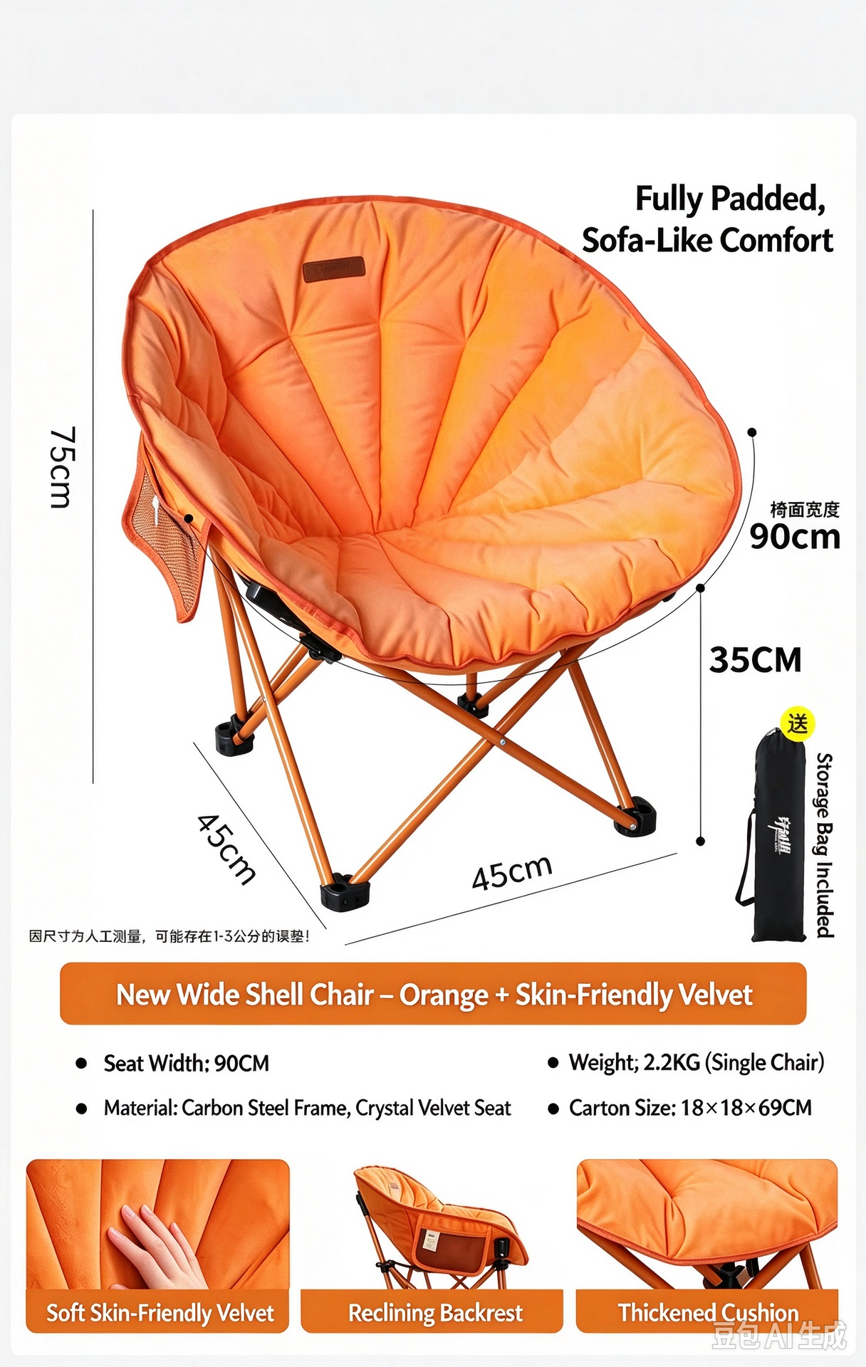 Orange Velvet Folding Moon Chair